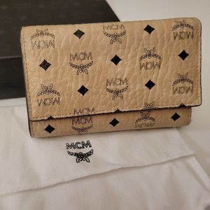 MCM Trifold Wallet Cognac Visetos with Original Box and Dust Bag